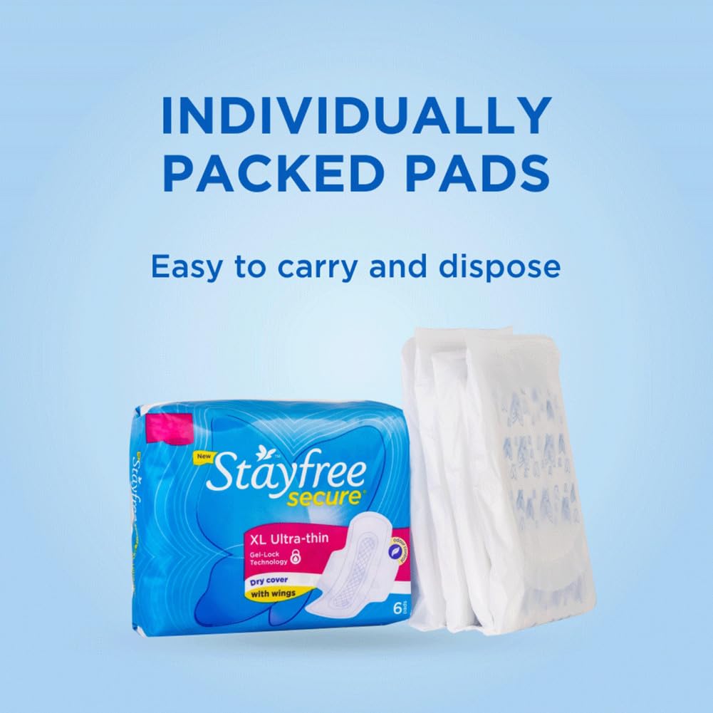 Stayfree Secure Ultra-Thin Dry Cover Pads With Wings XL, 6 Count, Pack of 1 Stayfree Secure Ultra-Thin Dry Cover Pads With Wings XL, 6 Count, Pack of 1