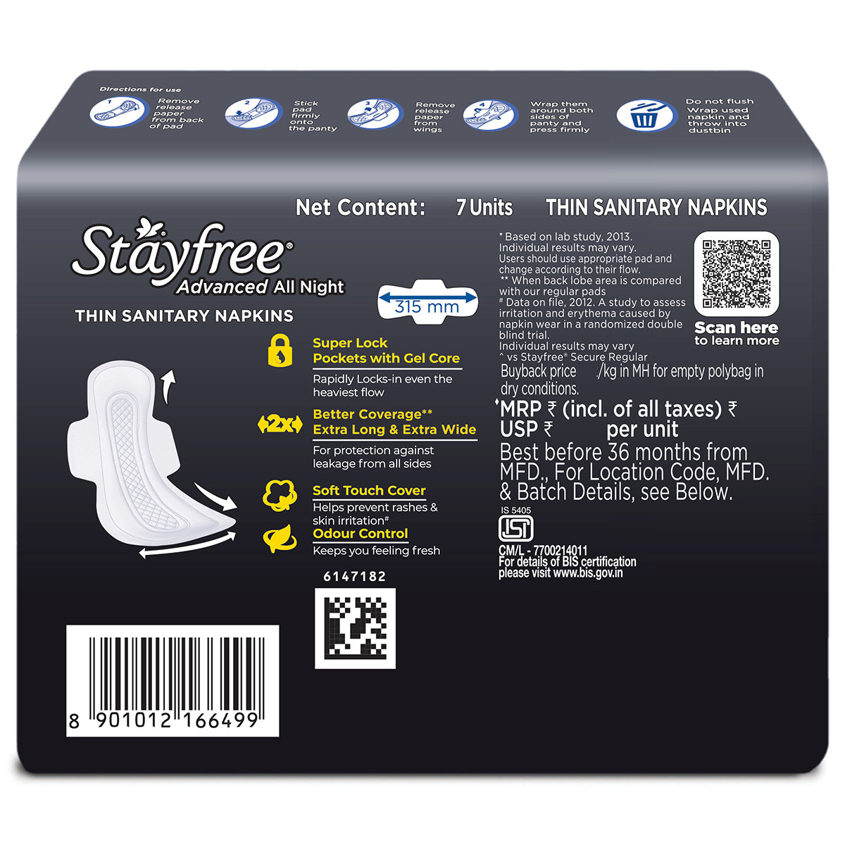 Stayfree Advanced All Night Ultra-Soft Pads with Wings XXL, 7 Count, Pack of 1 Stayfree Advanced All Night Ultra-Soft Pads with Wings XXL, 7 Count, Pack of 1