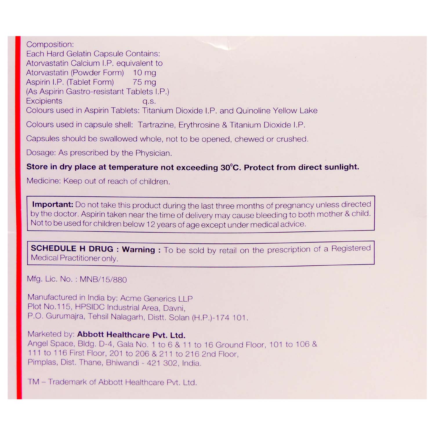 Stator Asp 75 Capsule 10's, Pack of 10 CAPSULES Stator Asp 75 Capsule 10's, Pack of 10 CAPSULES