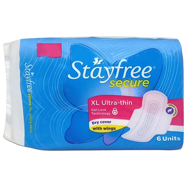 Stayfree Secure Dry Cover Pads with Wings XL, 6 Count
