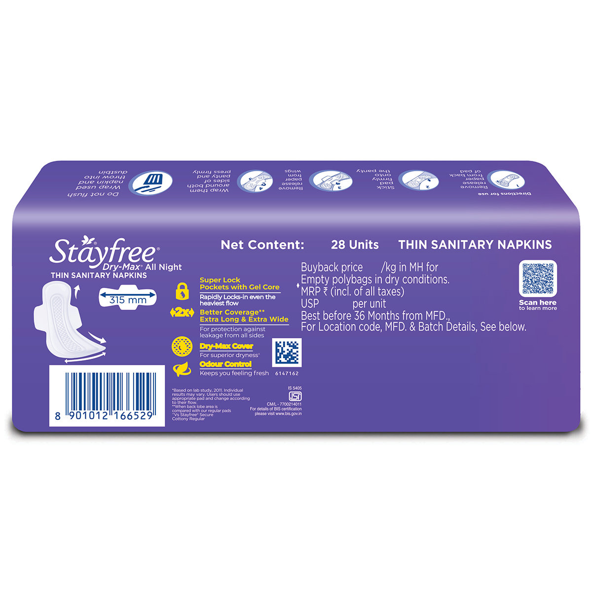 Stayfree Dry-Max All Night Ultra-Dry Pads With Wings XL, 28 Count, Pack of 1 Stayfree Dry-Max All Night Ultra-Dry Pads With Wings XL, 28 Count, Pack of 1