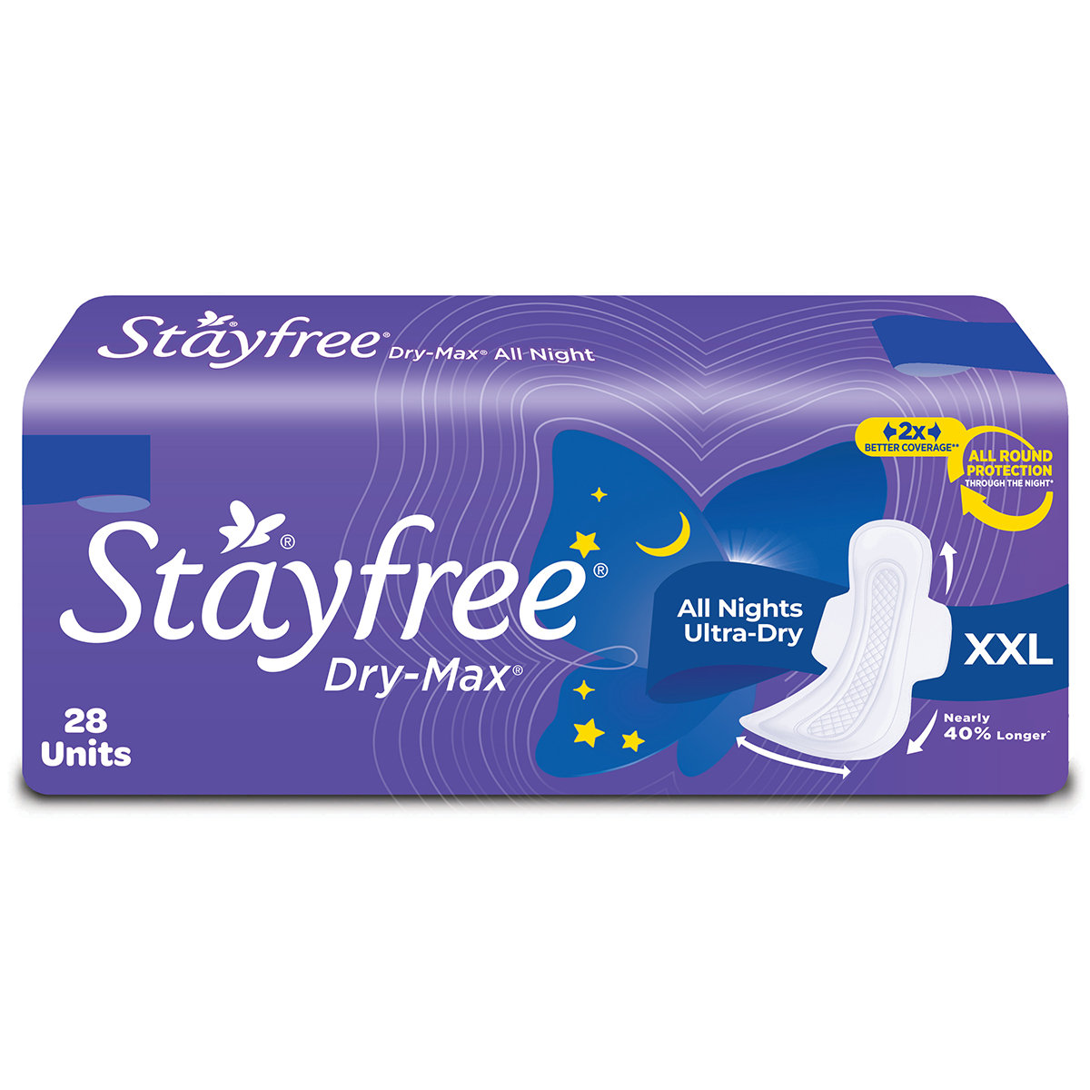 Stayfree Dry-Max All Night Ultra-Dry Pads With Wings XL, 28 Count, Pack of 1 Stayfree Dry-Max All Night Ultra-Dry Pads With Wings XL, 28 Count, Pack of 1