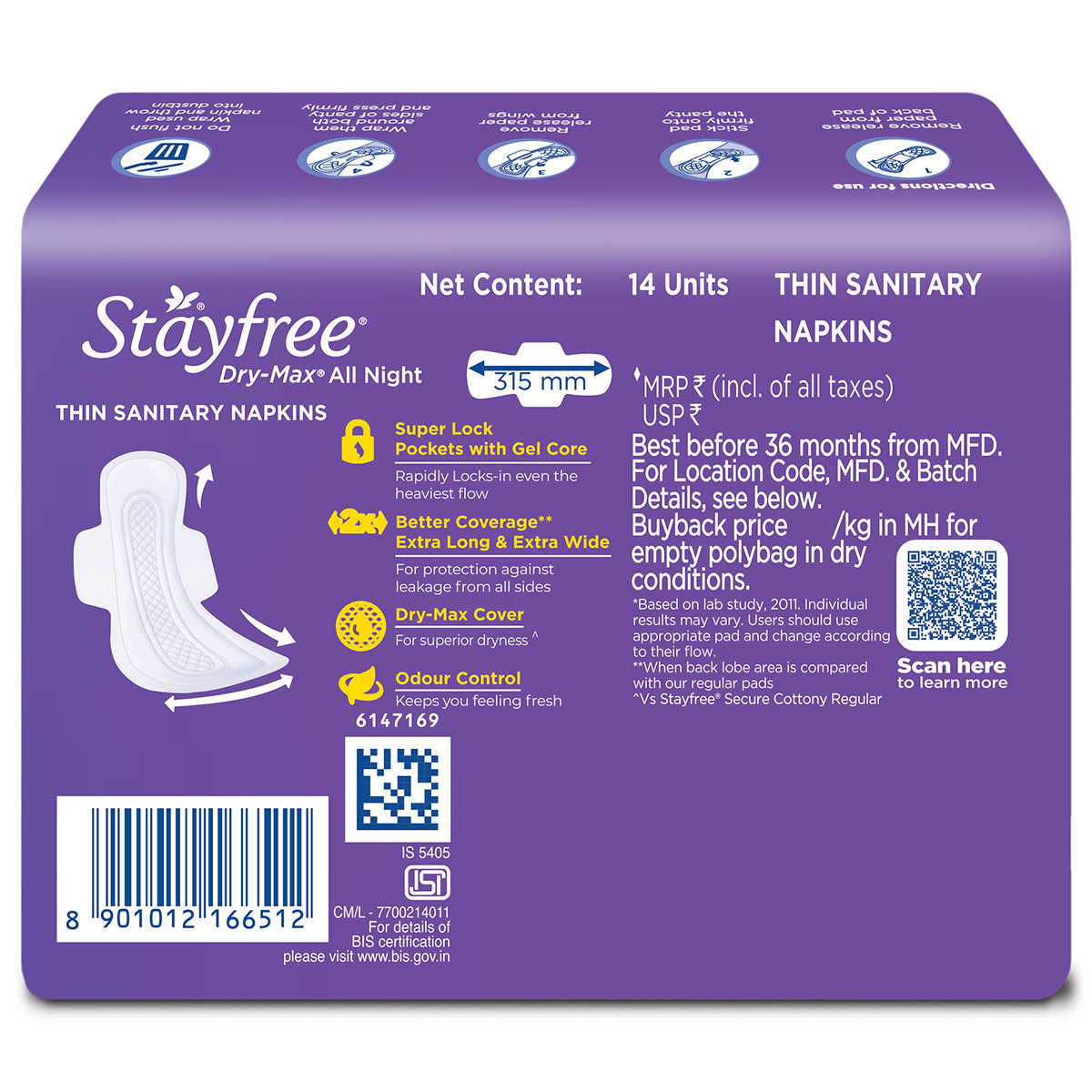 Stayfree Dry-Max All Night Ultra-Dry Pads with Wings XXL, 14 Count, Pack of 1 Stayfree Dry-Max All Night Ultra-Dry Pads with Wings XXL, 14 Count, Pack of 1