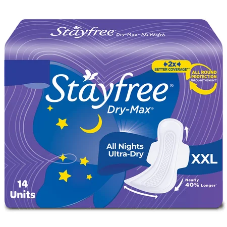 Stayfree Dry-Max All Night Ultra-Dry Pads With Wings XXL, 14 Count