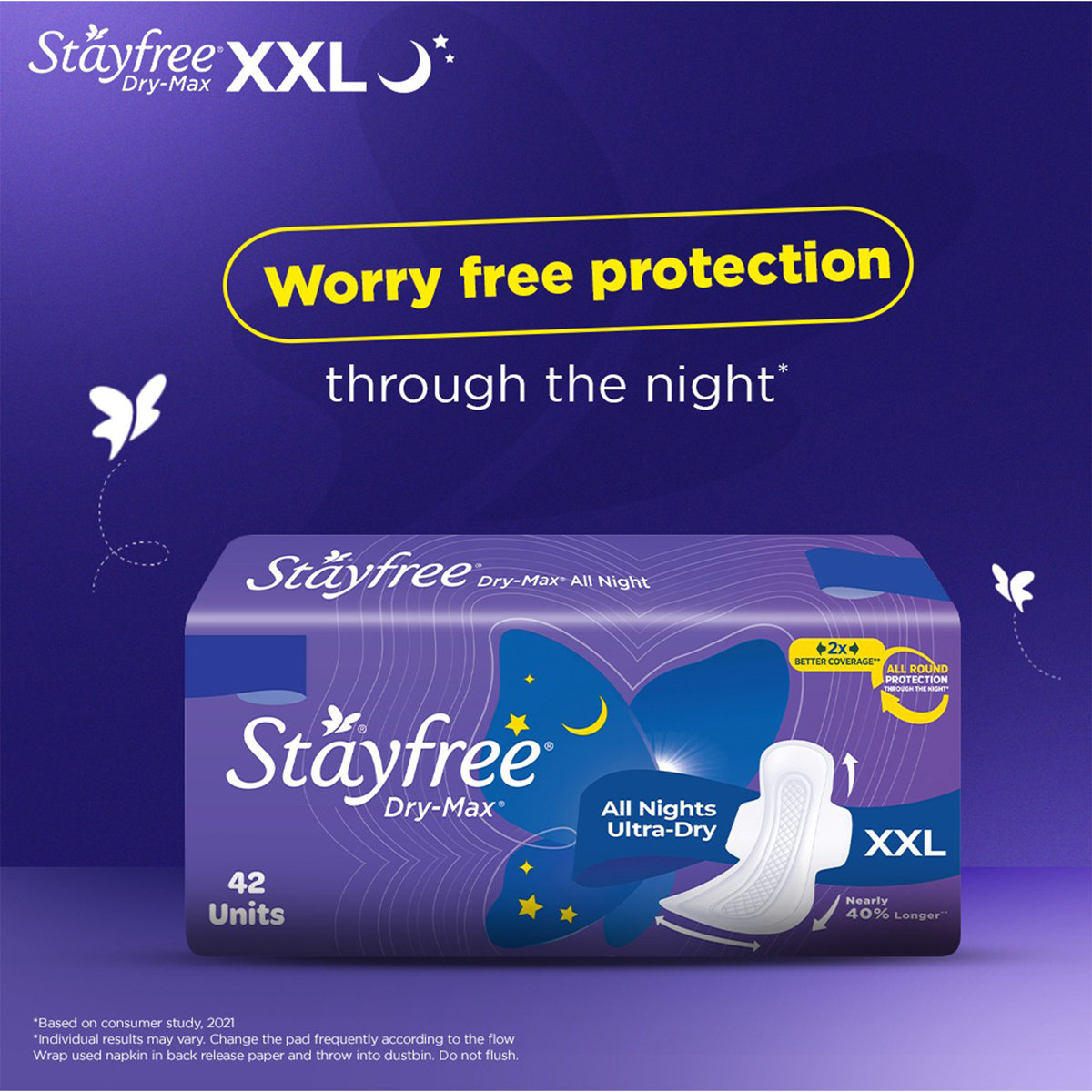 Stayfree Dry-Max All Night Ultra-Dry Pads with Wings XXL, 14 Count, Pack of 1 Stayfree Dry-Max All Night Ultra-Dry Pads with Wings XXL, 14 Count, Pack of 1