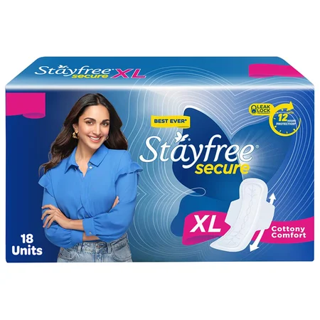 Stayfree Secure Sanitary Pads with Wings XL, 18 Count