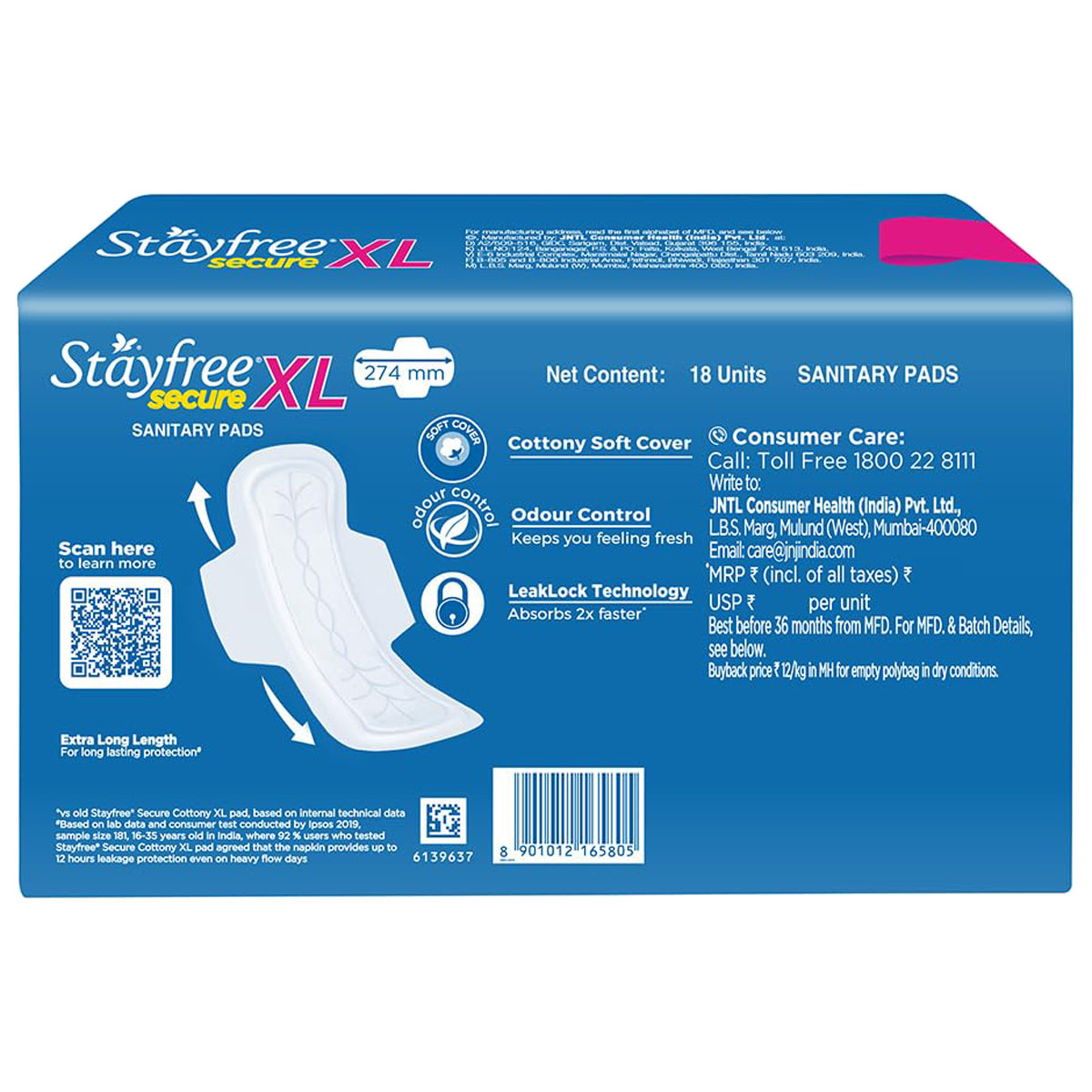 Stayfree Secure Pads with Wings XL, 18 Count, Pack of 1 Stayfree Secure Pads with Wings XL, 18 Count, Pack of 1
