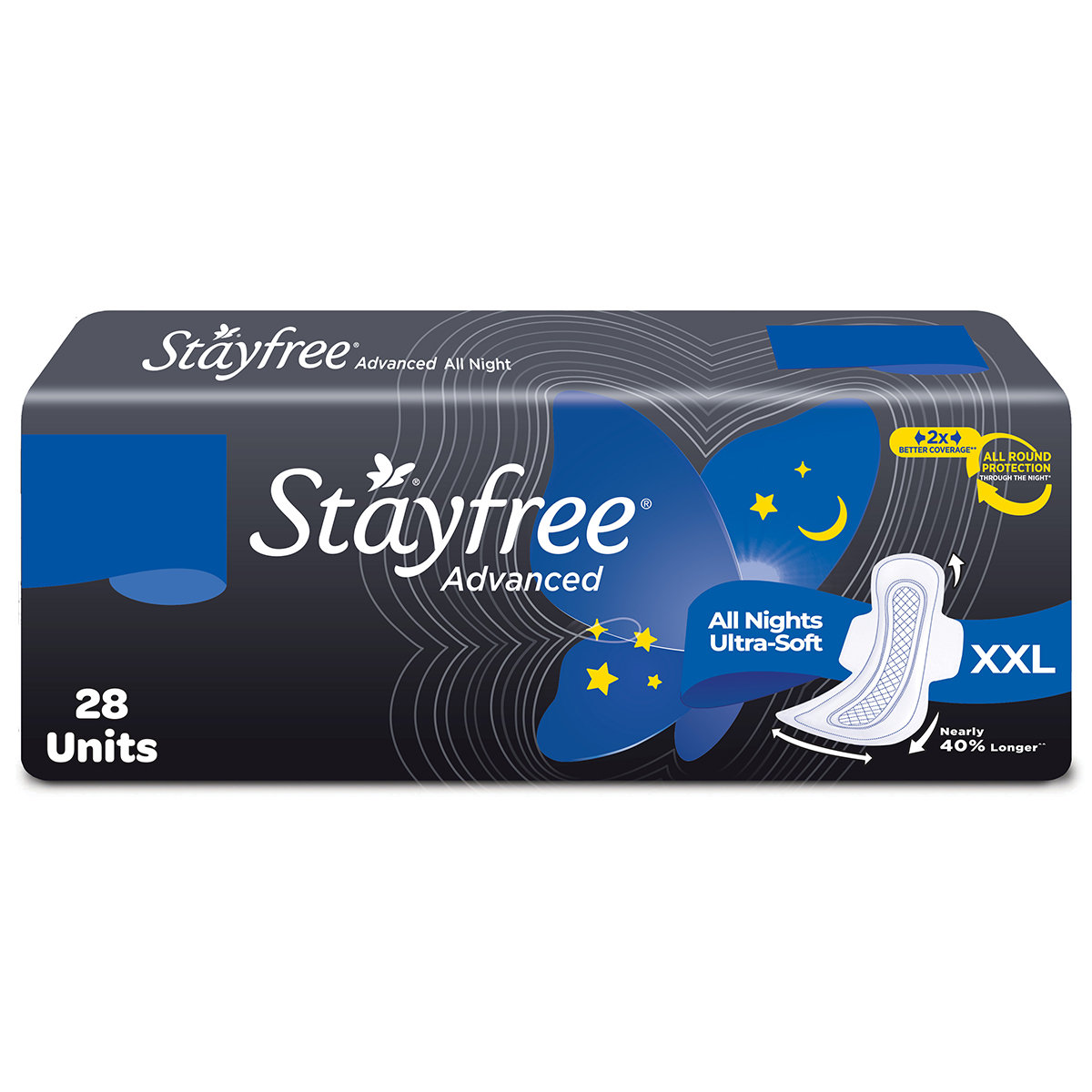 Stayfree Advanced All Night Ultra-Soft Pads with Wings XXL, 28 Count, Pack of 1 Stayfree Advanced All Night Ultra-Soft Pads with Wings XXL, 28 Count, Pack of 1