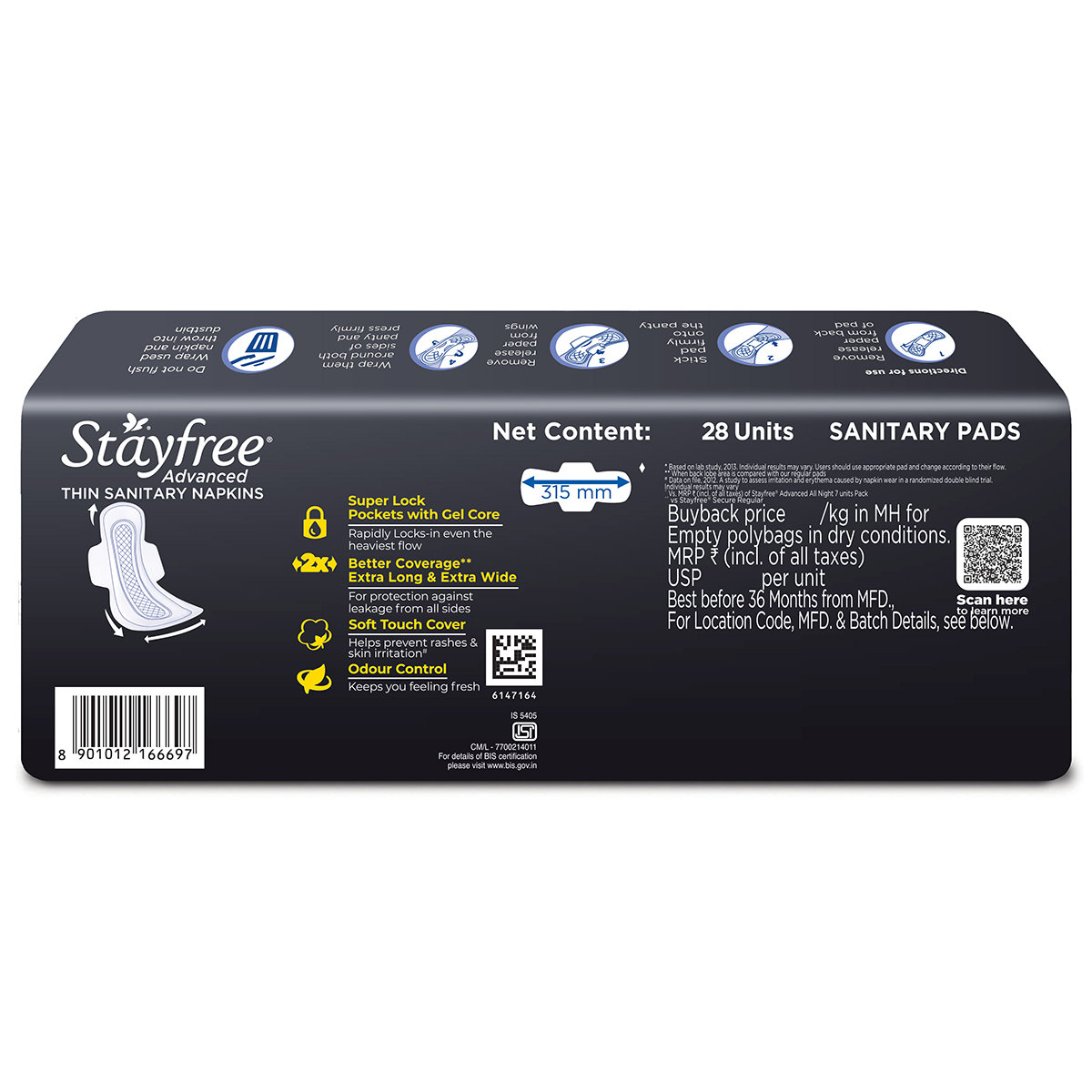 Stayfree Advanced All Night Ultra-Soft Pads with Wings XXL, 28 Count, Pack of 1 Stayfree Advanced All Night Ultra-Soft Pads with Wings XXL, 28 Count, Pack of 1