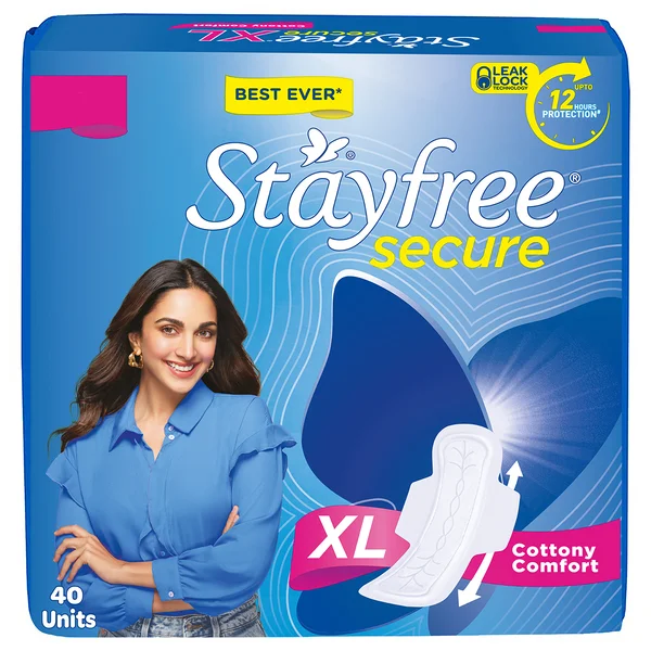 Stayfree Secure Cottony Soft Cover Pads With Wings XL, 40 Count, Pack of 1