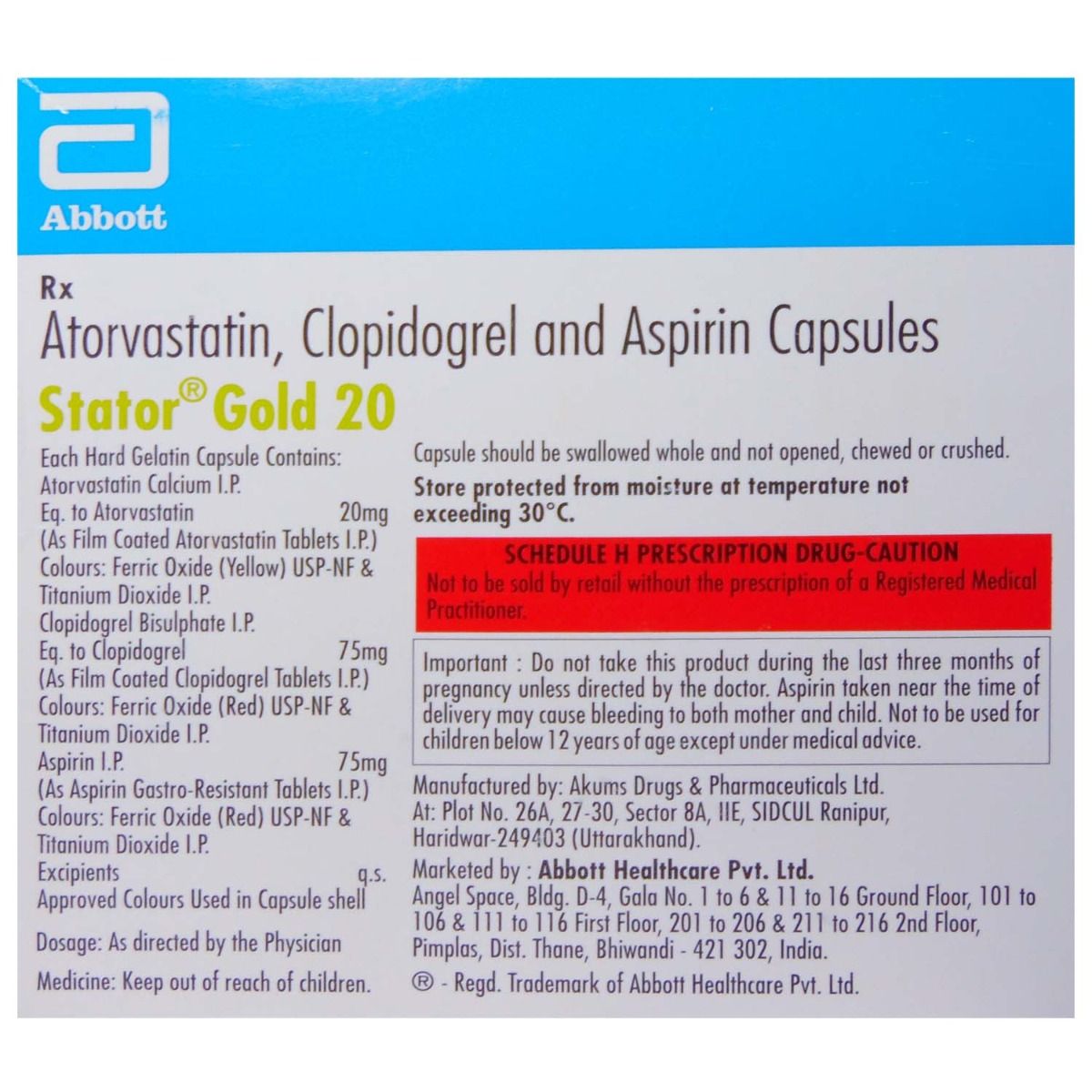 Stator Gold 20/75/75Mg Capsule 15's Price, Uses, Side Effects