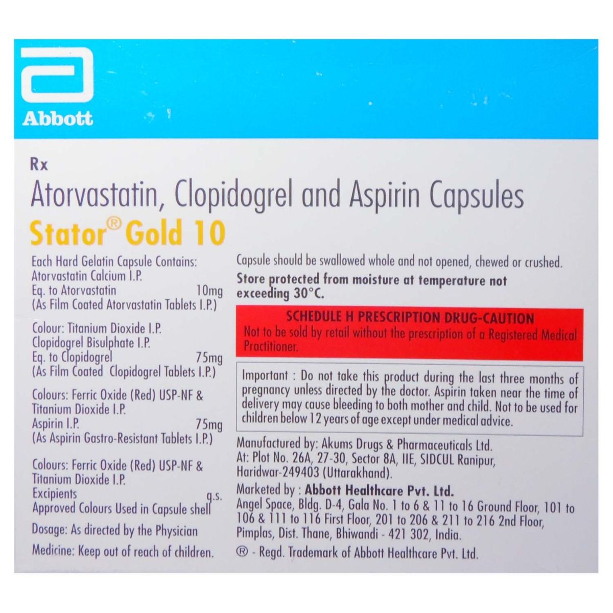 Stator Gold 10/75/75Mg Capsule 15's Price, Uses, Side Effects, Composition Apollo Pharmacy