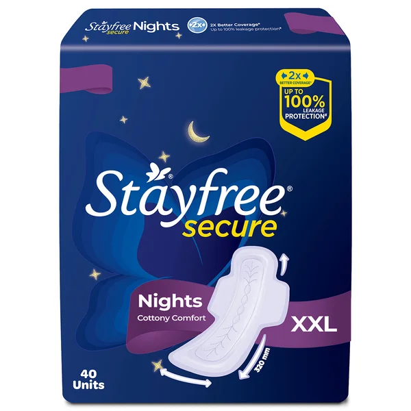 Stayfree Secure Nights Cottony Soft Comfort Pads XXL, 40 Count, Pack of 1