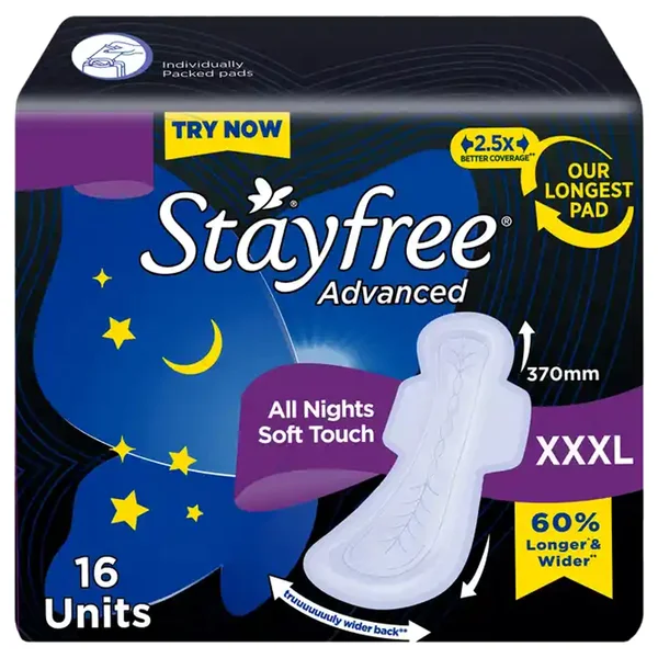 Stayfree Advanced All Nights Soft Touch Pads XXXL, 16 Count, Pack of 1