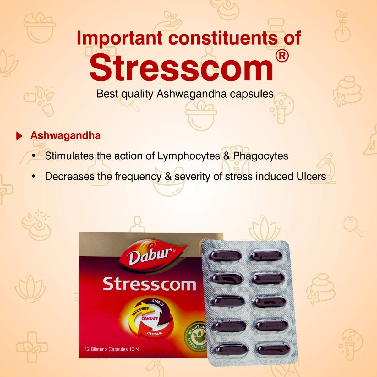 Dabur Stresscom Ashwagandha, 10 Capsules, Pack of 10 Dabur Stresscom Ashwagandha, 10 Capsules, Pack of 10