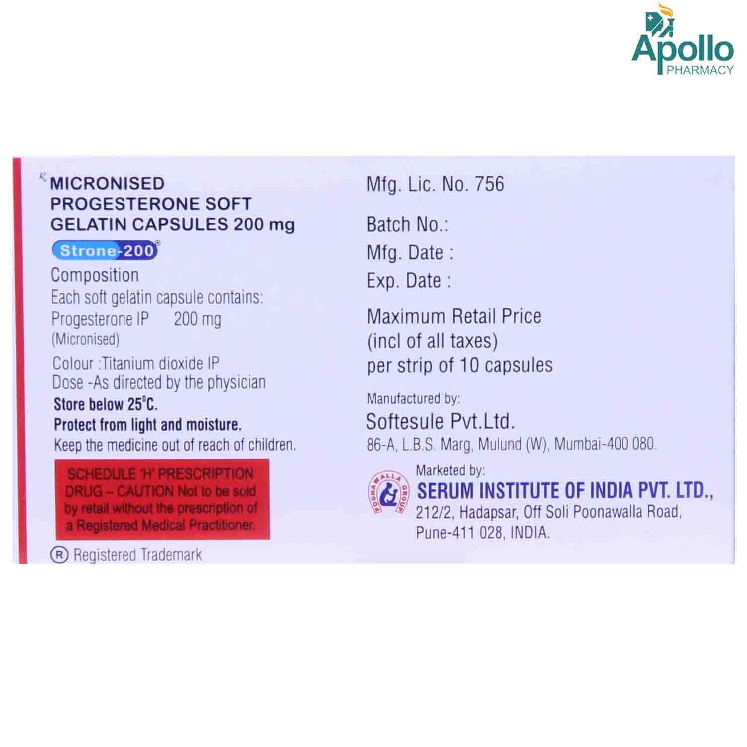 Strone-200 Capsule 10's, Pack of 10 CAPSULES Strone-200 Capsule 10's, Pack of 10 CAPSULES