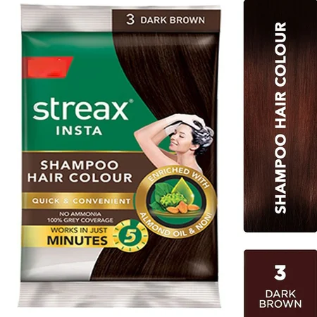 Streax Insta Shampoo Hair Colour Dark Brown for Men & Women, 25 ml