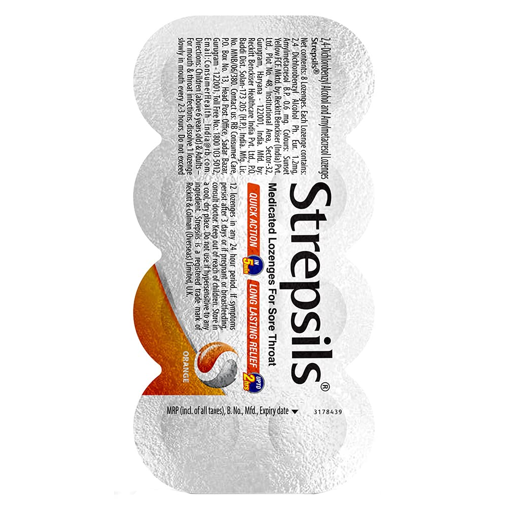 Strepsils Orange Medicated Lozenges, 8 Count, Pack of 8 Strepsils Orange Medicated Lozenges, 8 Count, Pack of 8