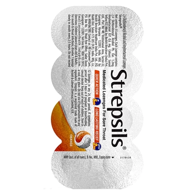 Strepsils Orange Medicated Lozenges, 8 Count, Pack of 8