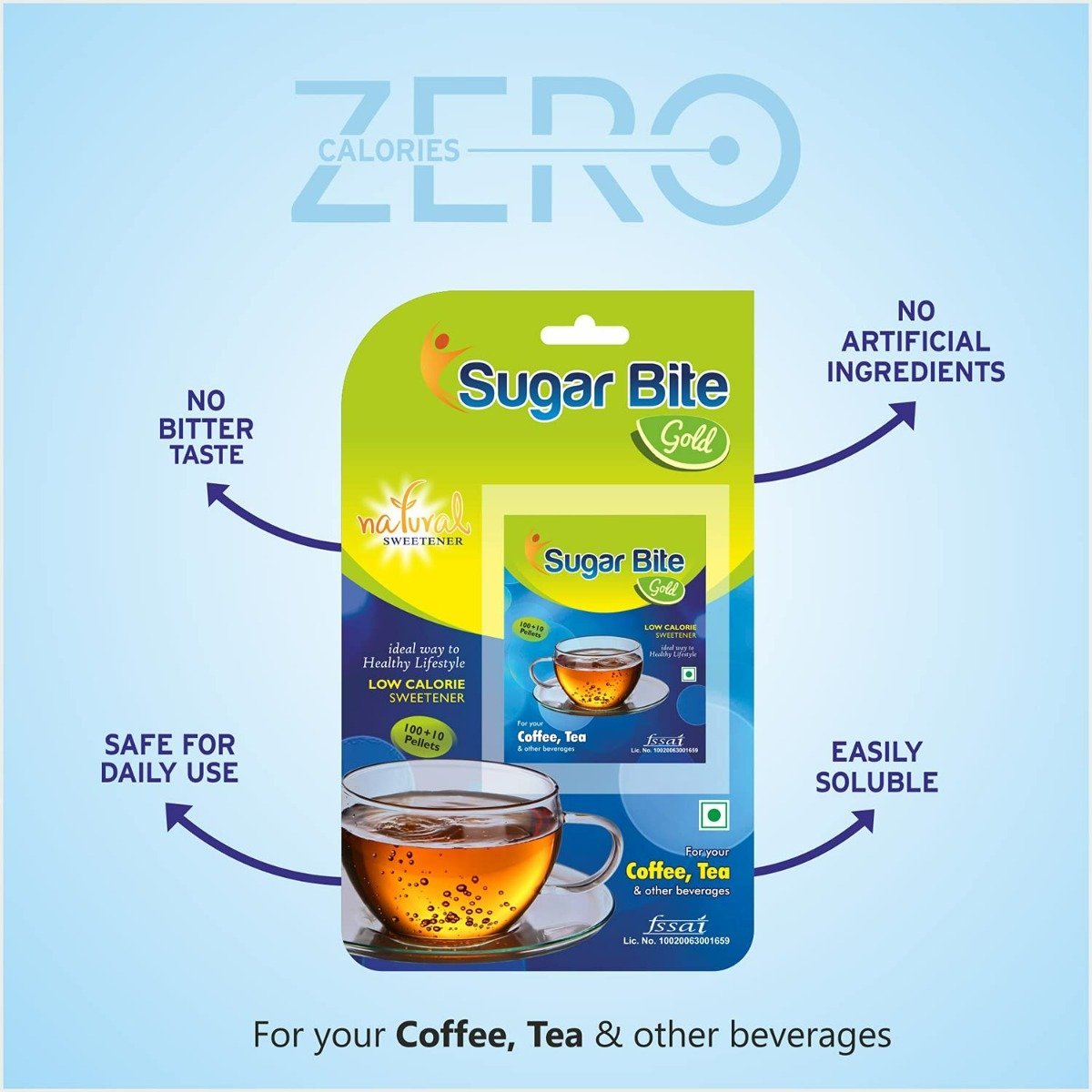 Sugar Bite Gold Pellets Low Calorie Sweetener, 110 Pellets, Pack of 1 Sugar Bite Gold Pellets Low Calorie Sweetener, 110 Pellets, Pack of 1