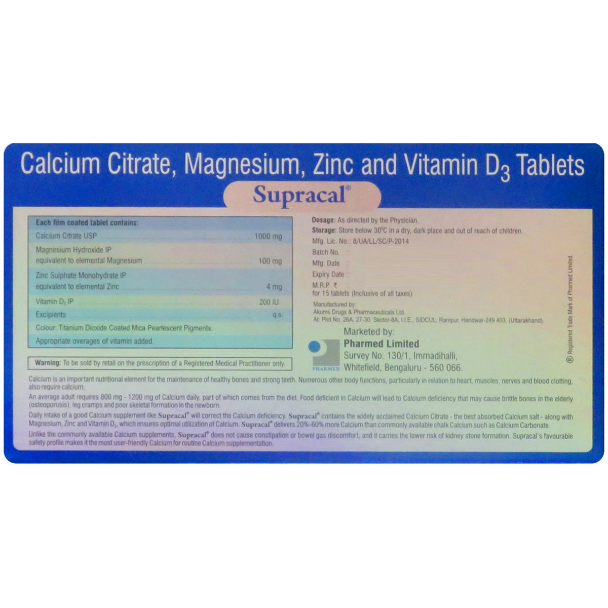 Supracal Tablet 15's, Pack of 15 TABLETS Supracal Tablet 15's, Pack of 15 TABLETS