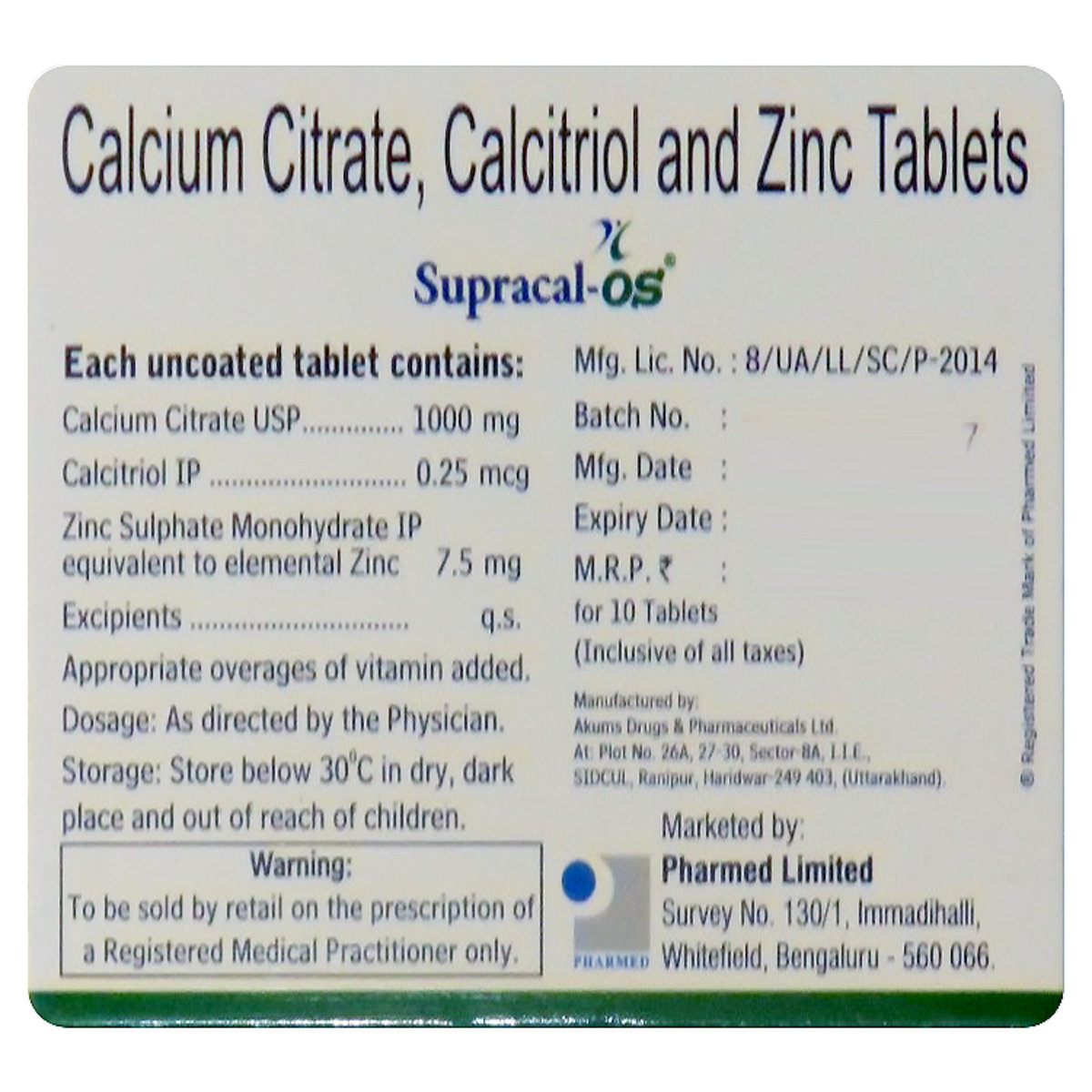 Supracal OS Tablet 10's, Pack of 10 TabletS Supracal OS Tablet 10's, Pack of 10 TabletS