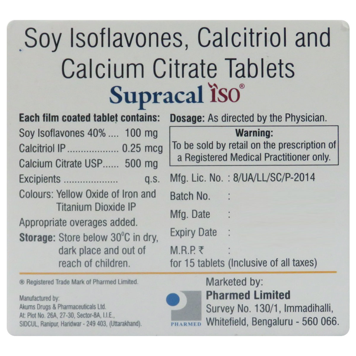 Supracal ISO Tablet 15's, Pack of 15 TabletS Supracal ISO Tablet 15's, Pack of 15 TabletS