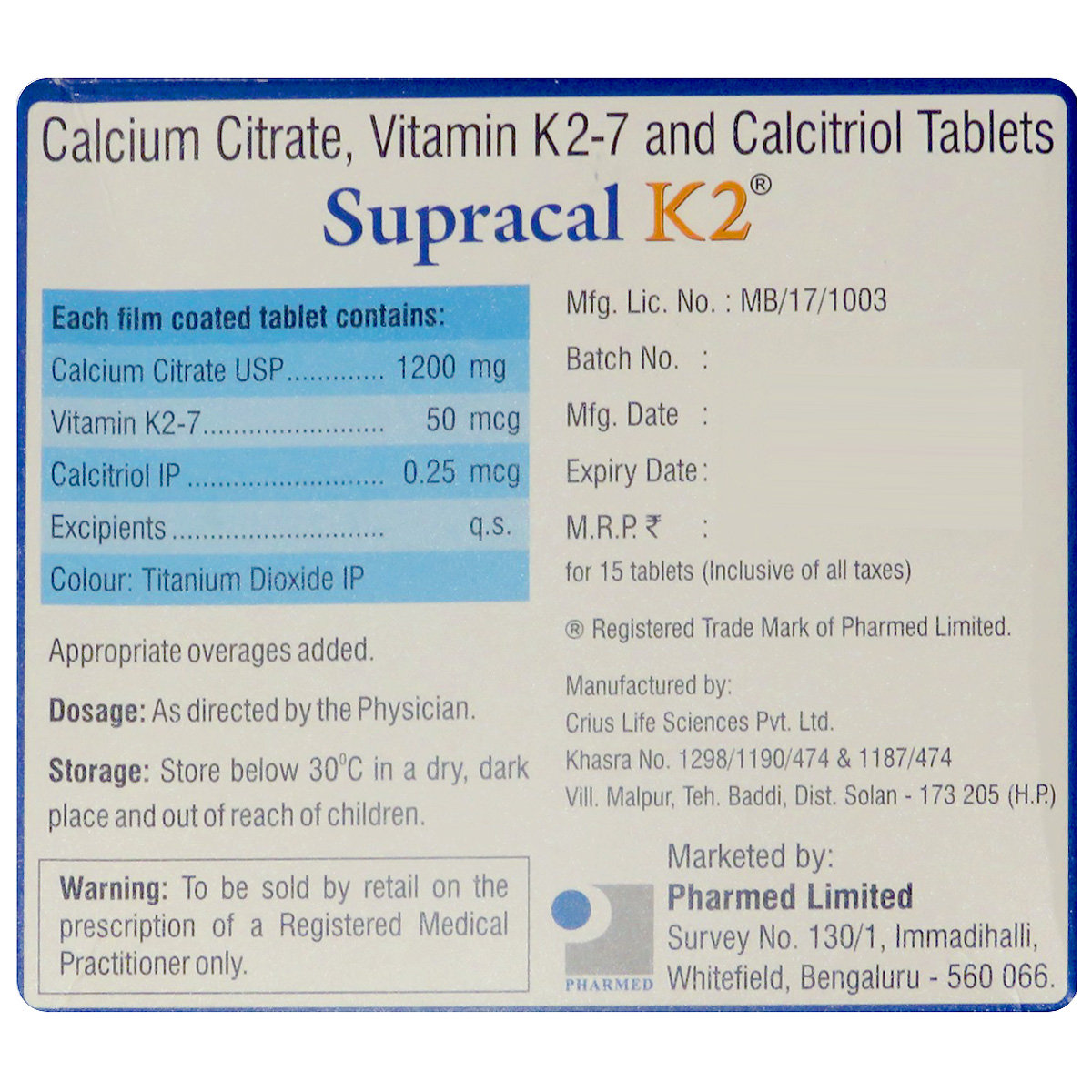 Supracal K2 Tablet, Pack of 10 Supracal K2 Tablet, Pack of 10
