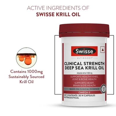 Swisse Ultiboost Clinical Strength Deep Sea Krill Oil 1000mg, 30 Capsules, Pack of 1