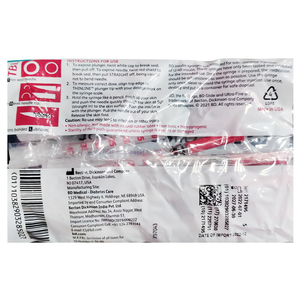 BD Insulin Syringes with BD UltraFine Needle 40U 31G 8MM, 10 Count