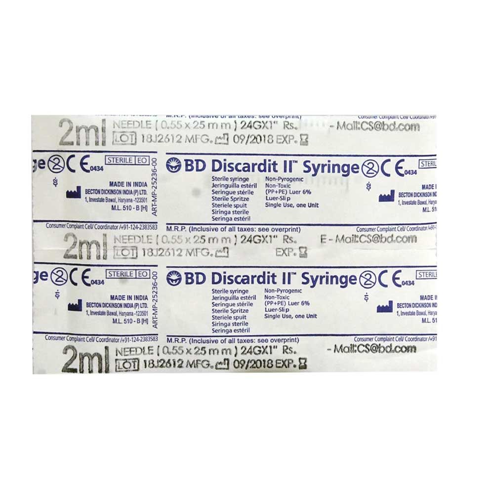 BD Discardit II Syringes 23G 2 ml with Needle 1's, Pack of 1 