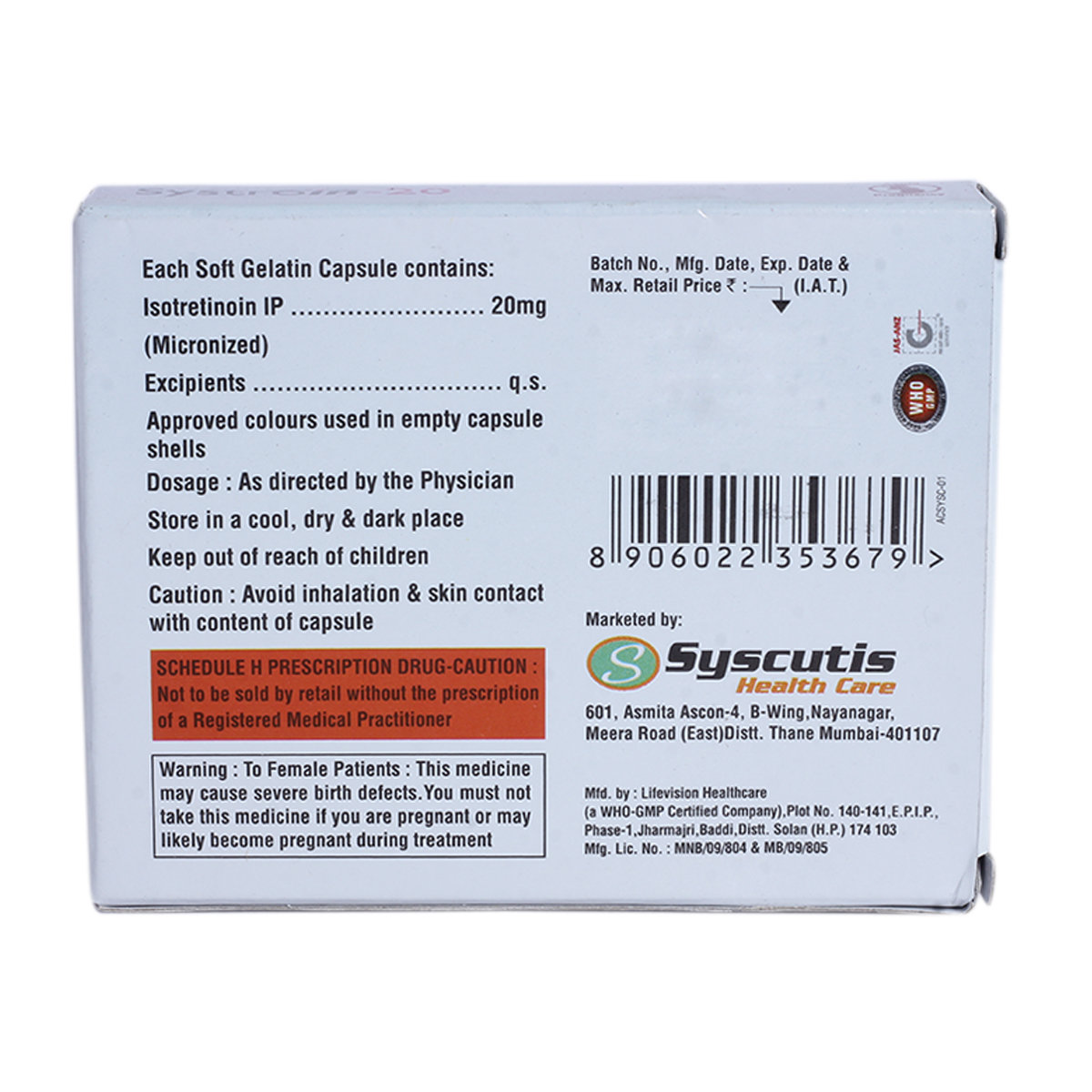 Systroin -20mg Tablet 10's, Pack of 10 CAPSULES Systroin -20mg Tablet 10's, Pack of 10 CAPSULES