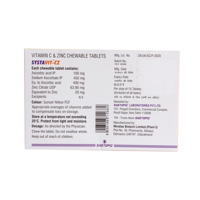 SYSTAVIT-CZ S/F ORANGE FLAV CHEW TABLETS 15'S, Pack of 15 TABLETS