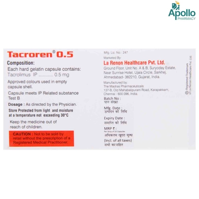 Tacroren 0.5 Tablet 10's, Pack of 10 TABLETS