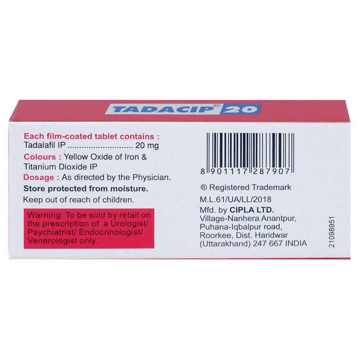 Tadacip 20 Tablet 4's, Pack of 4 TabletS Tadacip 20 Tablet 4's, Pack of 4 TabletS