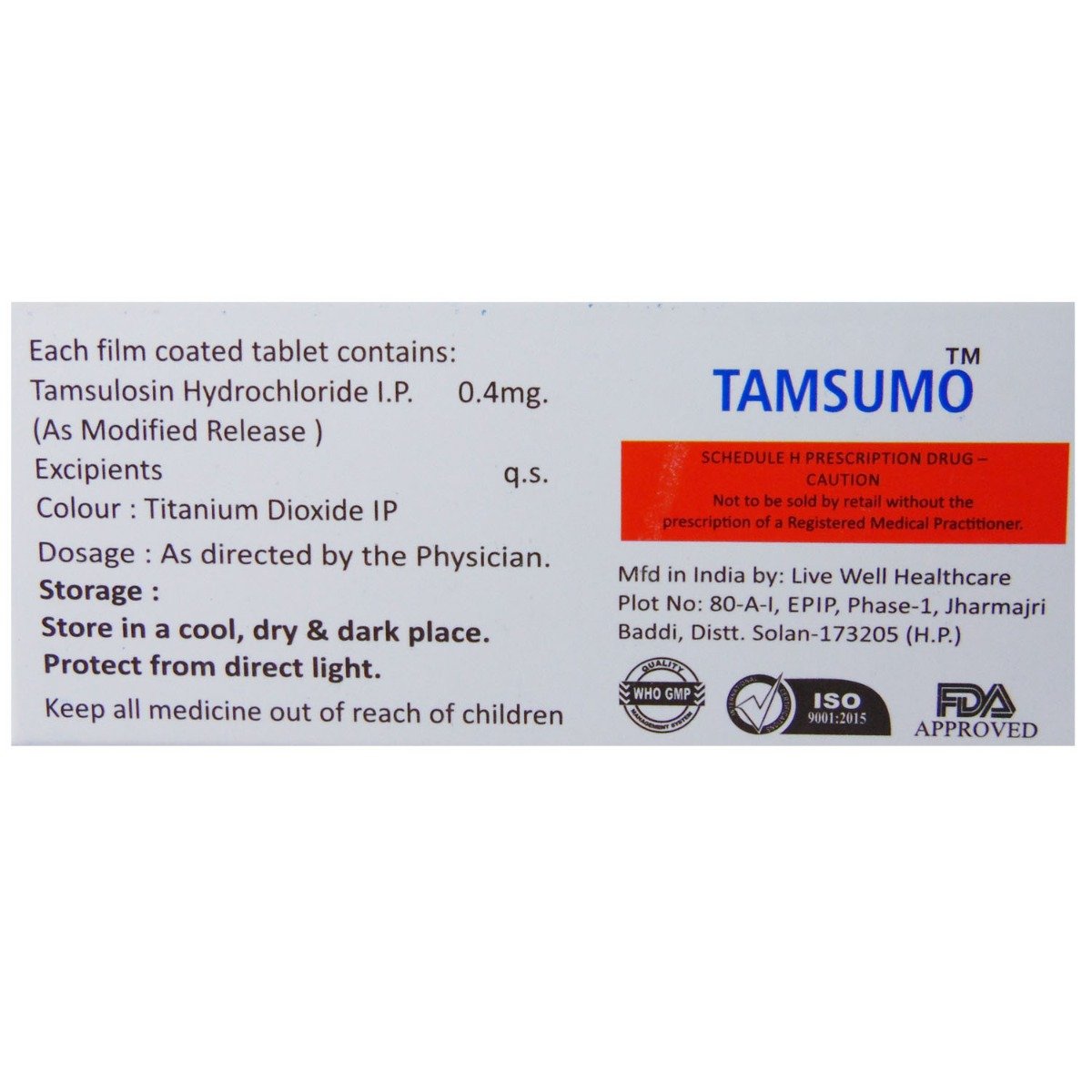 Tamsumo 0.4 mg Tablet 10's, Pack of 10 TabletS Tamsumo 0.4 mg Tablet 10's, Pack of 10 TabletS