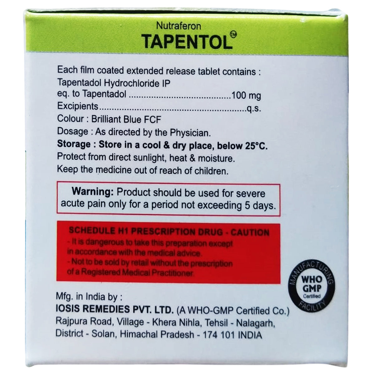 Tapentol 100 mg Tablet 10's, Pack of 10 Tapentol 100 mg Tablet 10's, Pack of 10