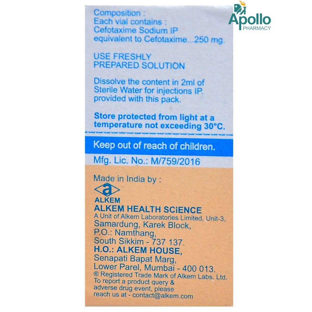 TAXIM 250MG INJECTION, Pack of 1 INJECTION TAXIM 250MG INJECTION, Pack of 1 INJECTION