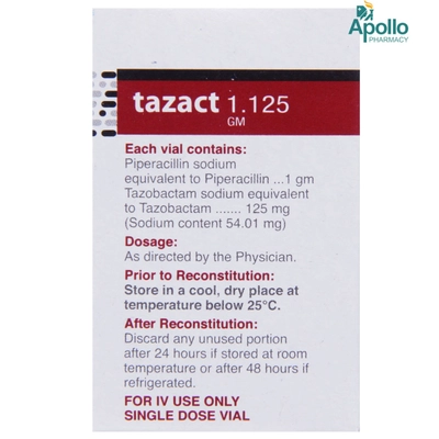 Tazact 1.125gm Injection 1's, Pack of 1 INJECTION