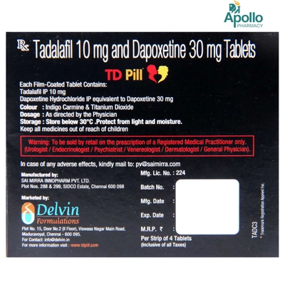 TD Pill Tablet 4's, Pack of 4 TABLETS