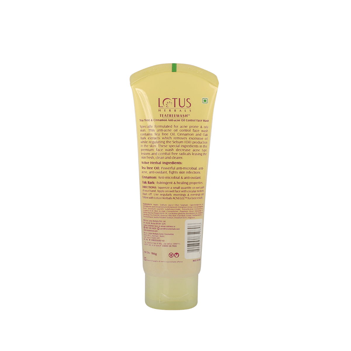 Lotus Herbals Teatreewash Tea Tree & Cinnamon Anti-Acne Oil Control Face Wash 150 gm | Tea Tree & Cinnamon | Cleanses Skin | Removes Excess Oil | Controls Acne & Pimples | For Oily Skin, Pack of 1 Lotus Herbals Teatreewash Tea Tree & Cinnamon Anti-Acne Oil Control Face Wash 150 gm | Tea Tree & Cinnamon | Cleanses Skin | Removes Excess Oil | Controls Acne & Pimples | For Oily Skin, Pack of 1