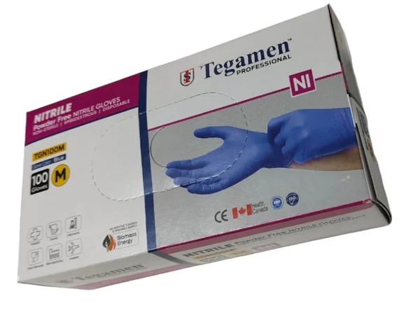 Tegamen Nitrile Powder Free Blue Gloves Medium, 100 Count, Pack of 100
