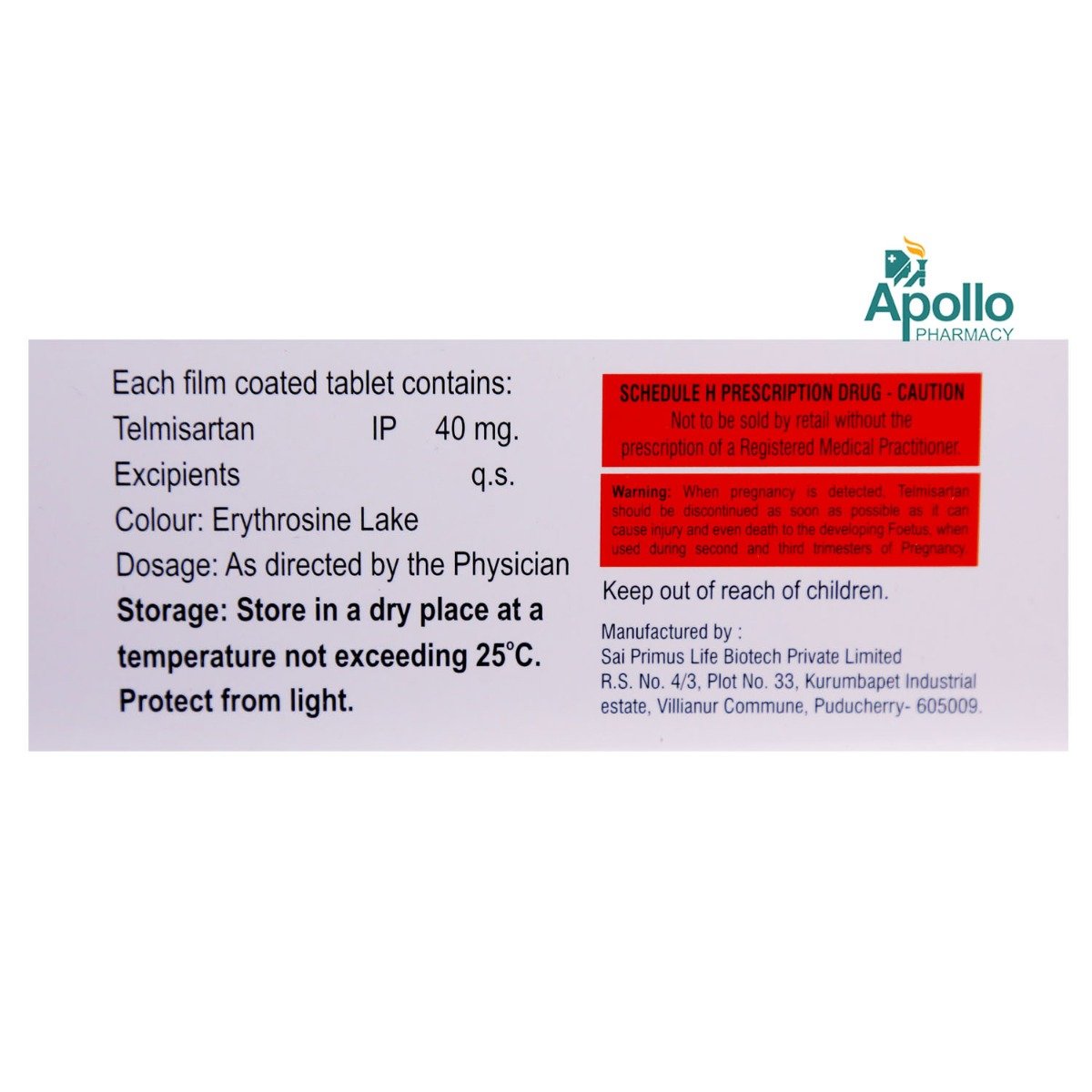 Telmiprime 40 Tablet 10's, Pack of 10 TABLETS Telmiprime 40 Tablet 10's, Pack of 10 TABLETS