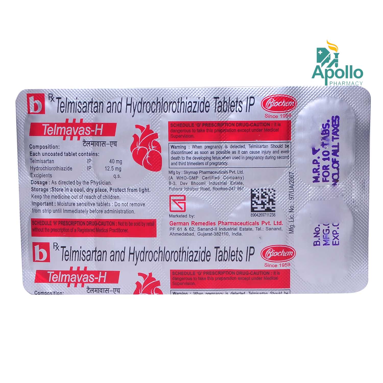 Telmavas-H Tablet 10's, Pack of 10 Telmavas-H Tablet 10's, Pack of 10