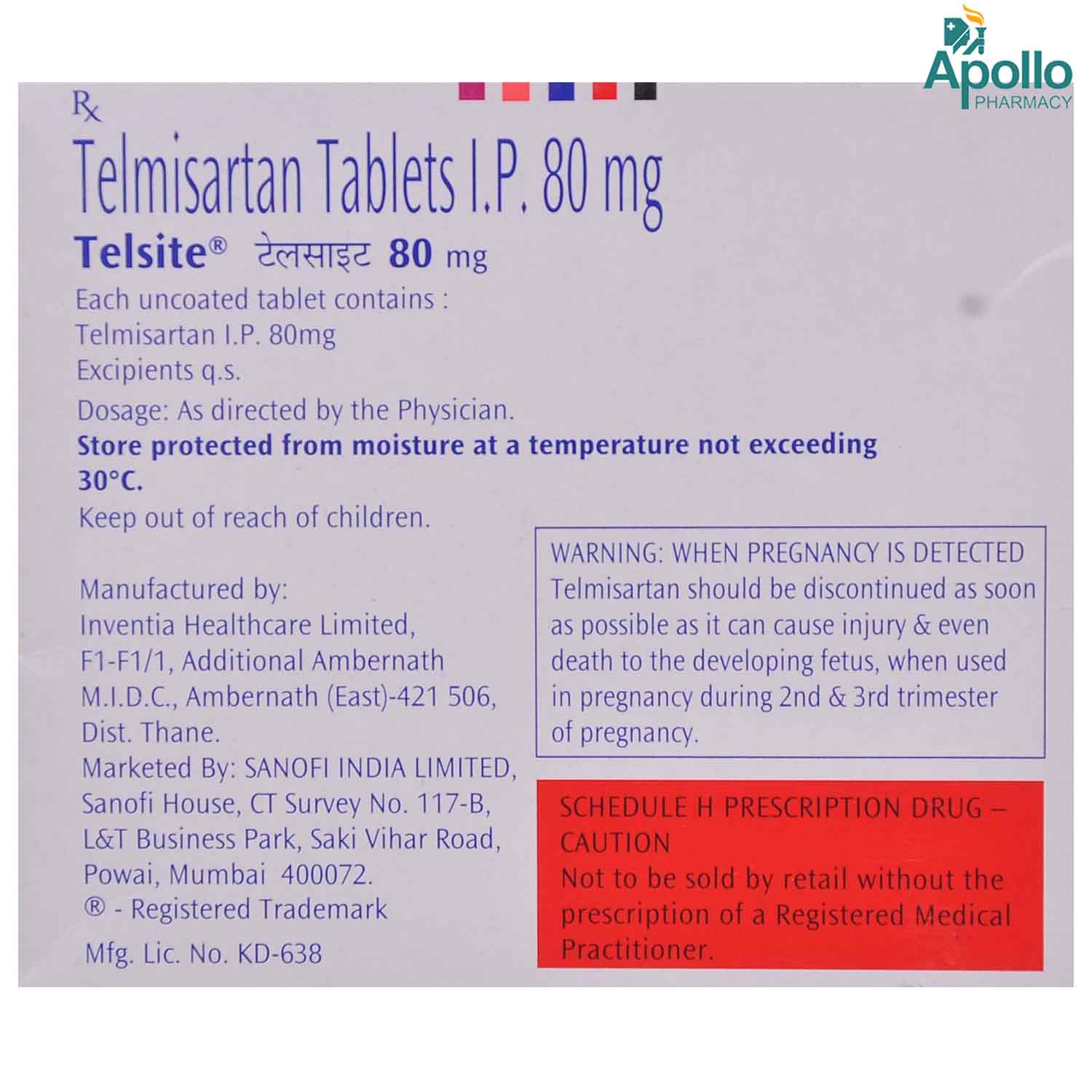 Telsite 80 mg Tablet 15's, Pack of 15 TABLETS Telsite 80 mg Tablet 15's, Pack of 15 TABLETS