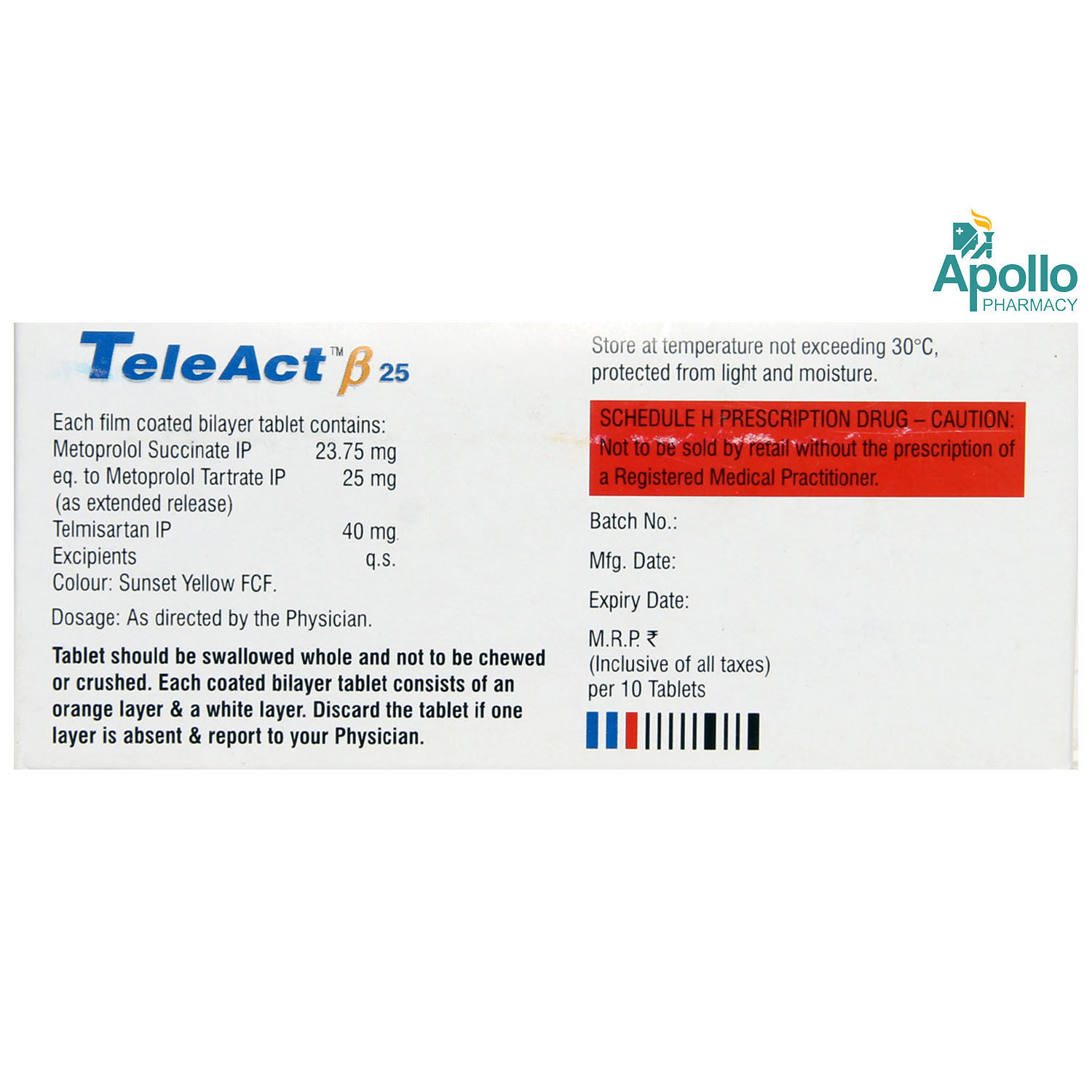 Teleact Beta 25 Tablet 10's Price, Uses, Side Effects, Composition ...