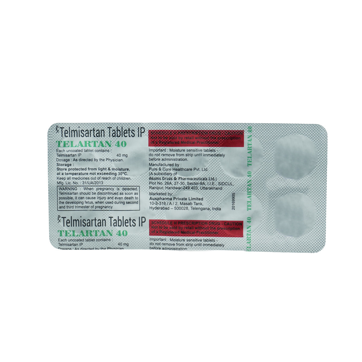 Telartan 40 Tablet 10's, Pack of 10 TABLETS Telartan 40 Tablet 10's, Pack of 10 TABLETS