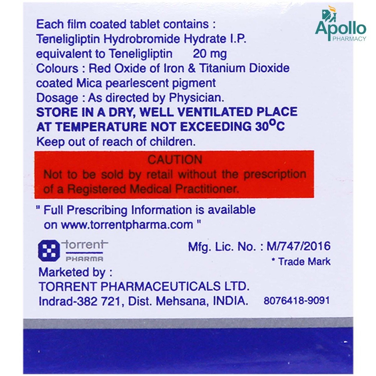 Teneza 20 mg Tablet 10's, Pack of 10 TABLETS Teneza 20 mg Tablet 10's, Pack of 10 TABLETS