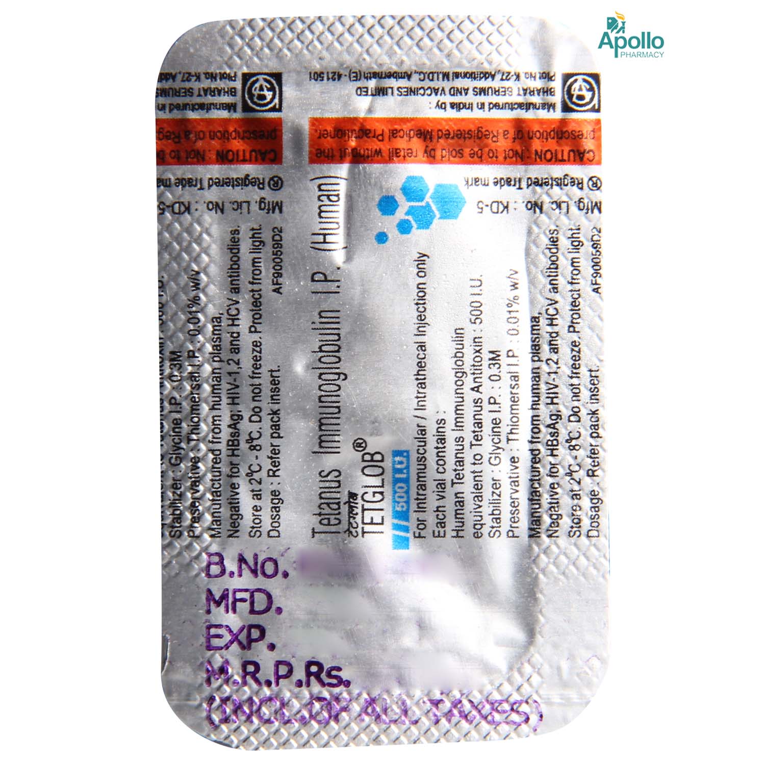 TETGLOB 500IU INJECTION, Pack of 1 INJECTION