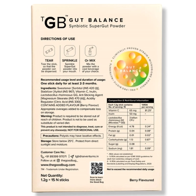 The Good Bug Gut Balance Synbiotic Supergut Powder for Gut &amp; Digestive Health, 1.2 gm x 15 Sachets, Pack of 1